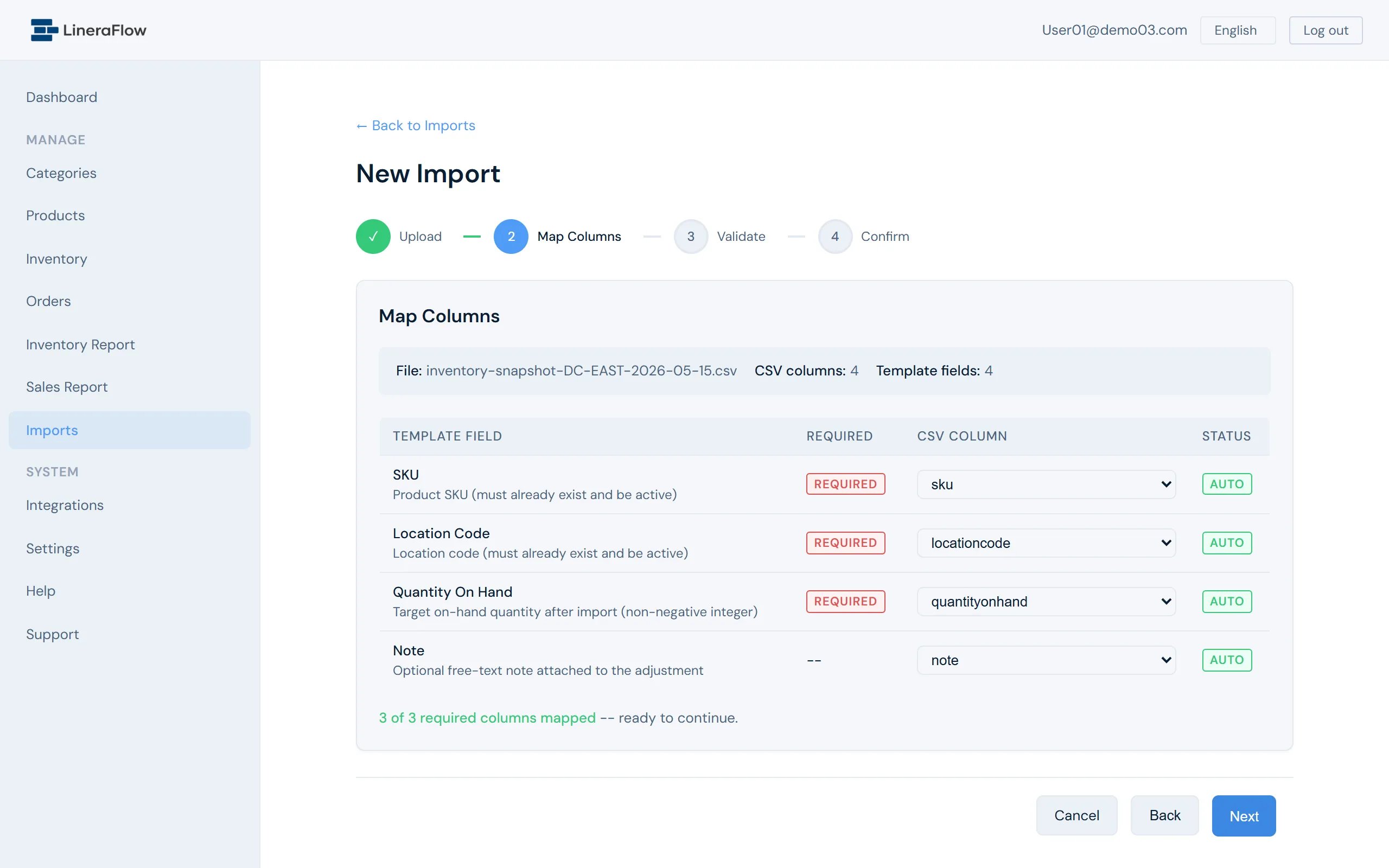 Import wizard screenshot