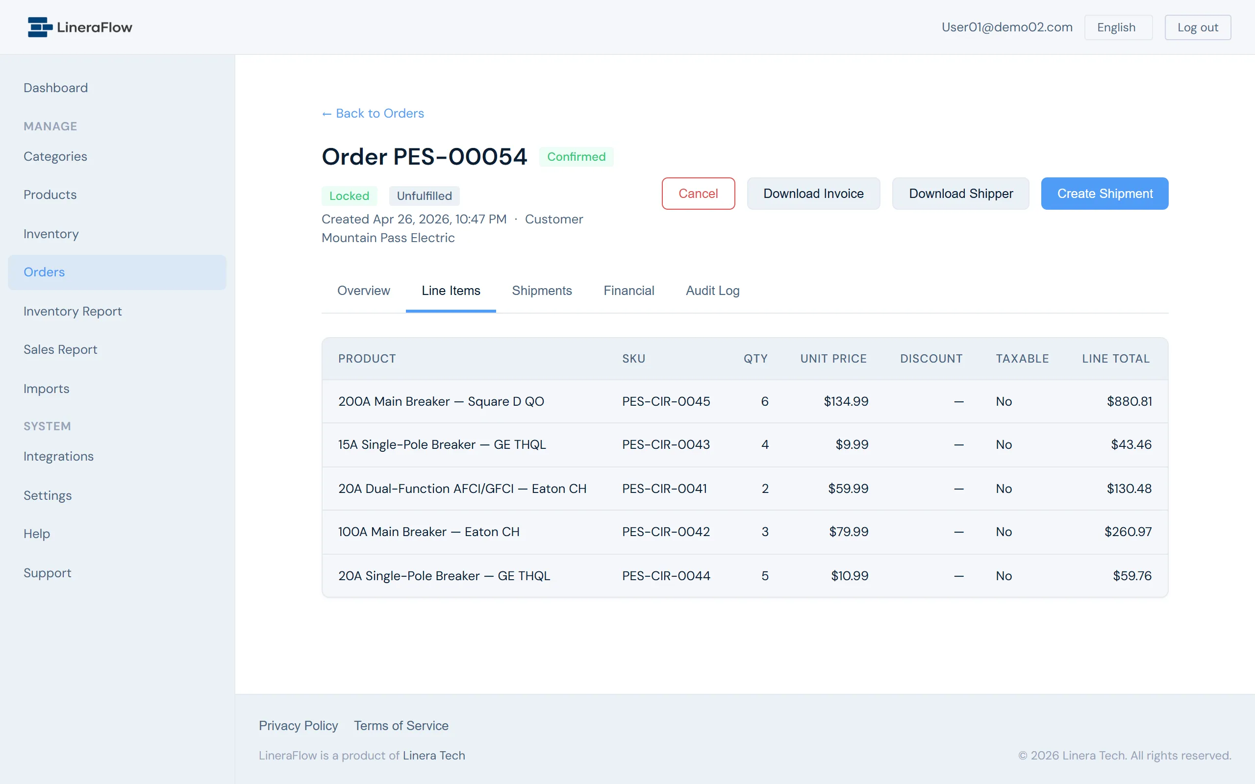 Order detail screenshot